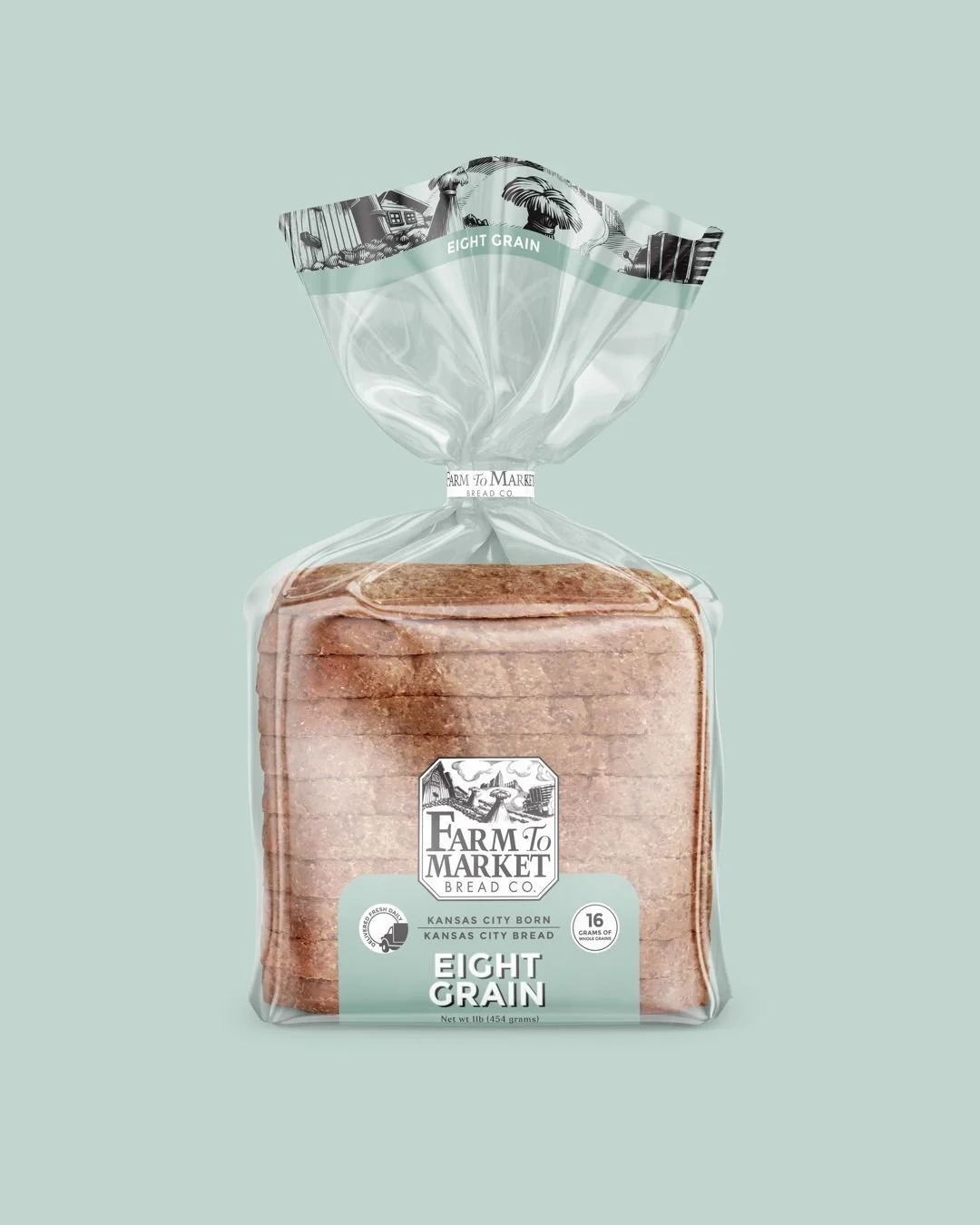 1 of 12 sliced bread packages designed for Farm to Market Bread. From mock-up to store