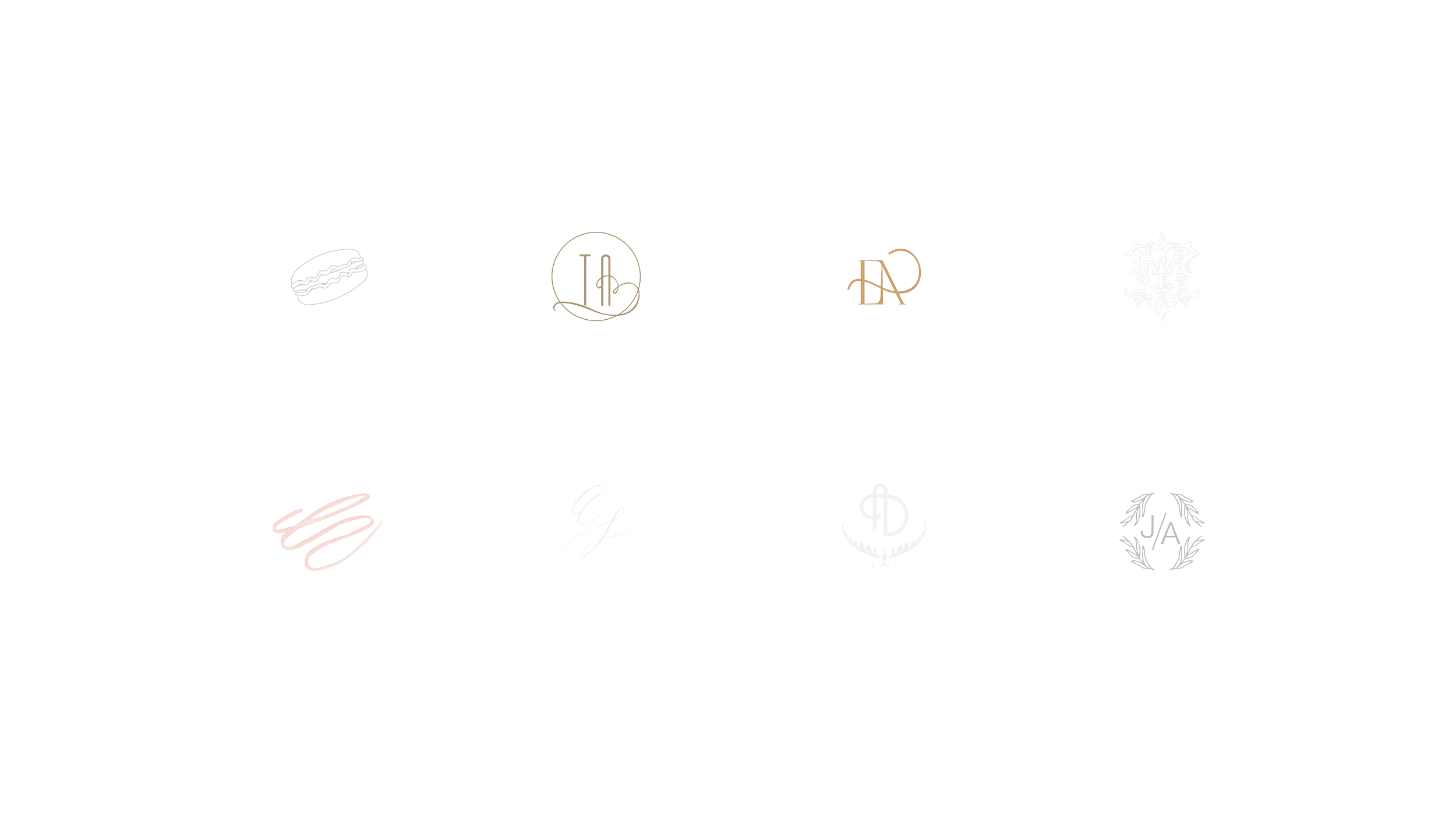 A collection of hand drawn monograms and icons