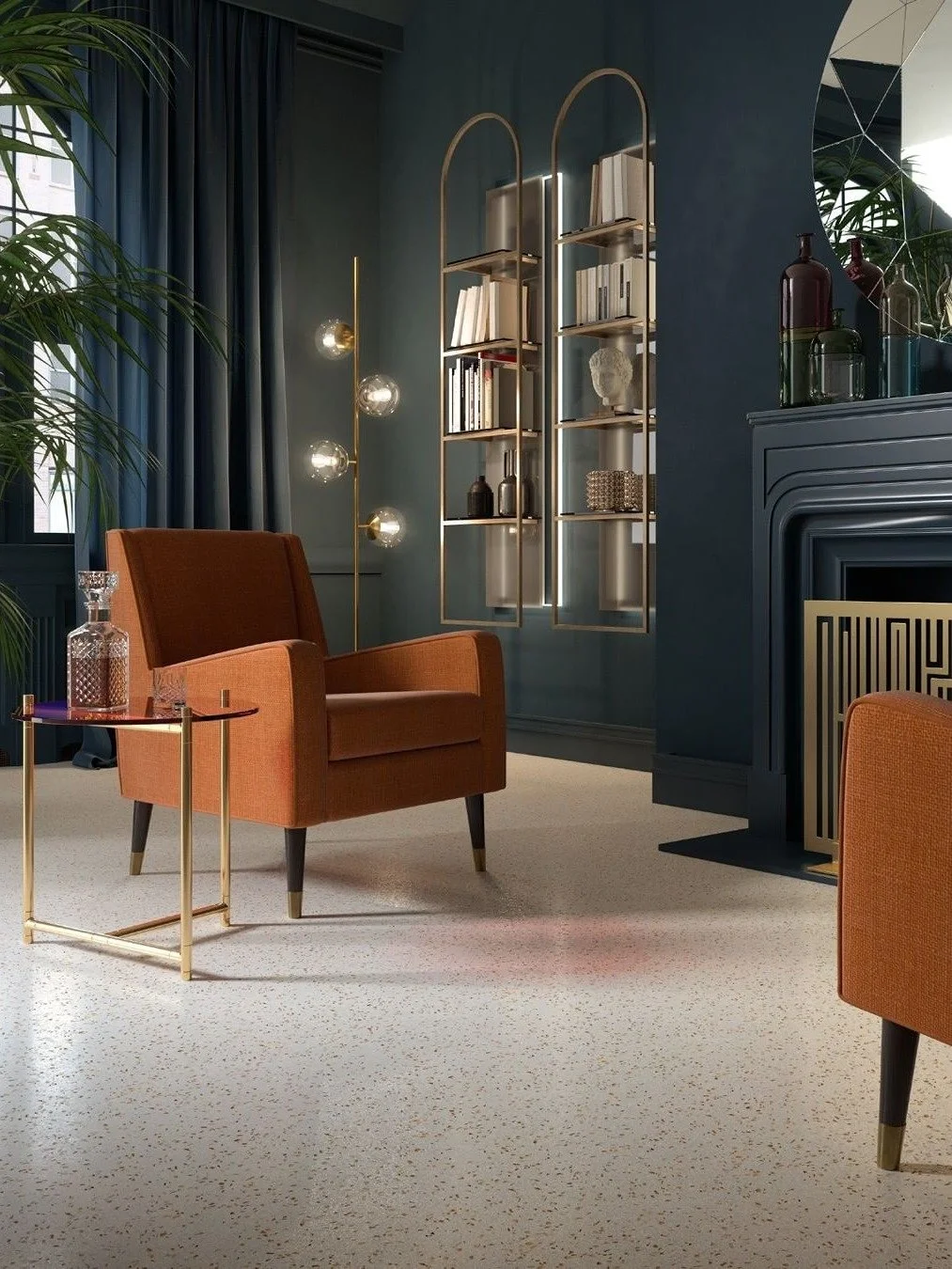 This is terrazzo, made with glass from Murano.

Wall2Floor Terrazzo is a seamless mineral floor system made with Carrara marble and Cotisso glass crystals from the master glassmakers of Murano. The glass is mixed into the mineral base on site, trowel