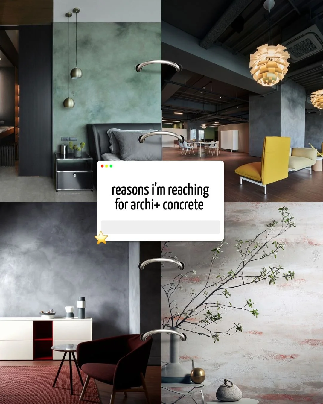 Archi+ Concrete is one of the most versatile finishes I work with, and that is why it keeps coming up when I am walking someone through options.

It is a mineral powder plaster, mixed with water and troweled on, so the concrete look comes from the ma