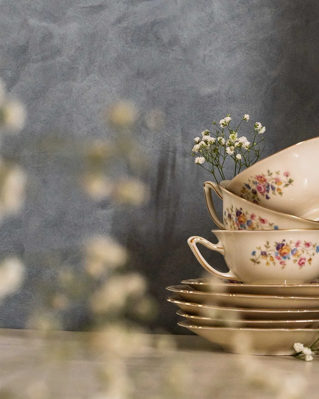 Here is the tea, and yes, I meant that.

That soft gray wall is Celestia Wall Painting. It has a velvet, suede-like quality that you notice first with your eyes and then you want to reach out and touch it.

I love that it gives everything else in the