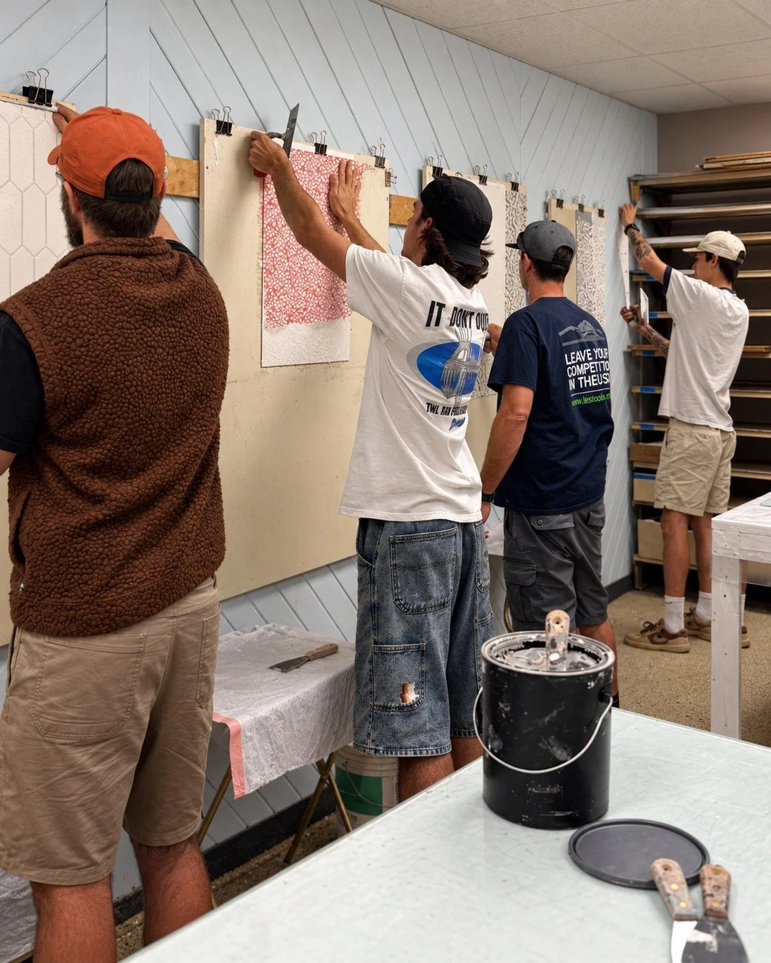 Four people, three days, and a whole wall covered in lime plaster samples by the end of it.

This was Intro to Lime Plaster, a private training built specifically around one team's goals. Over three days we went deep into lime plaster and lime paint 