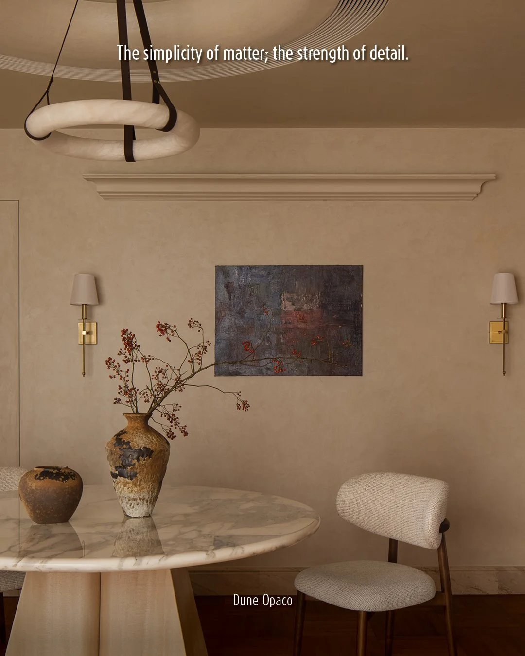 Some rooms don't need to shout to make an impression.

This is Dune Opaco, our matte metallic finish. It's built around a soft, textile-like damask movement that reads differently depending on the light, without the shine of a glossier metallic.

Tha
