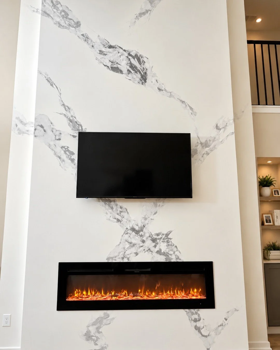 Big wall, quiet marble.

A wall this tall has a lot of square footage to fill, and the goal on this fireplace was a marbled look that stayed calm and still made an impression. Florenzia brings that polished, stone-like depth without needing heavy con