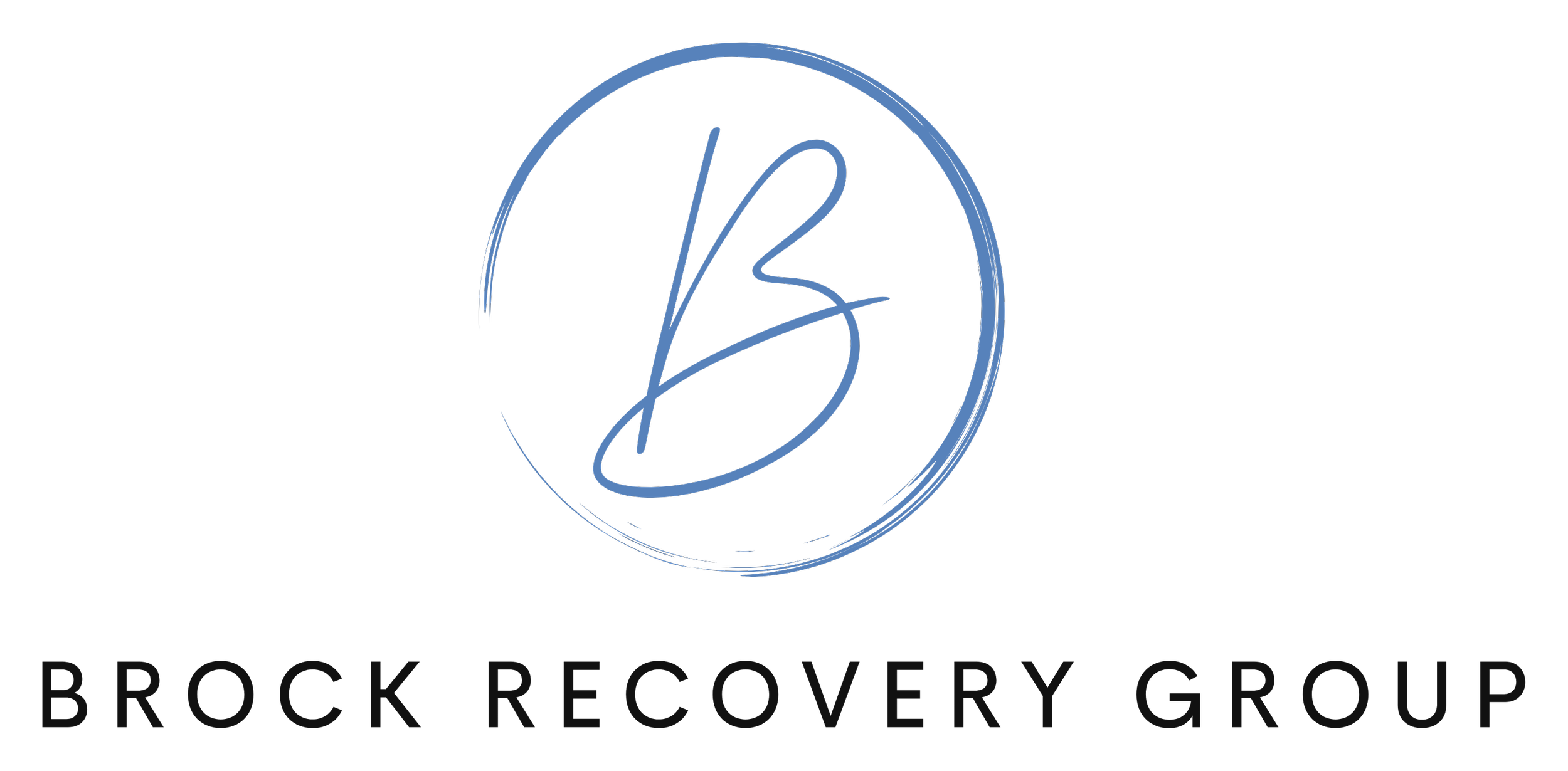 Logo for Brock Recovery Group featuring a stylized monogram of the initials BR inside a circular brushstroke design.