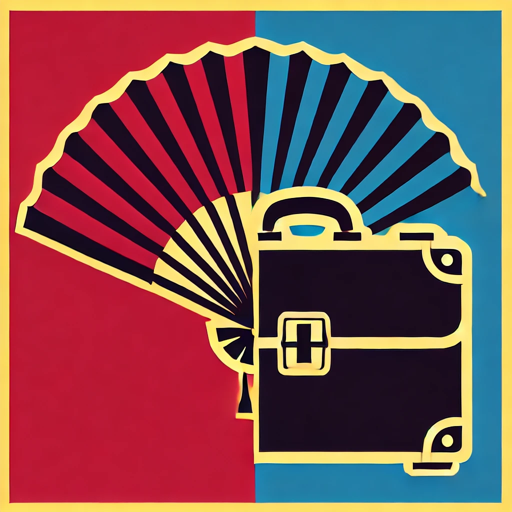 Logo for custom GPT Sun Tzu Career Coaching with a half red, half blue fan with a briefcase