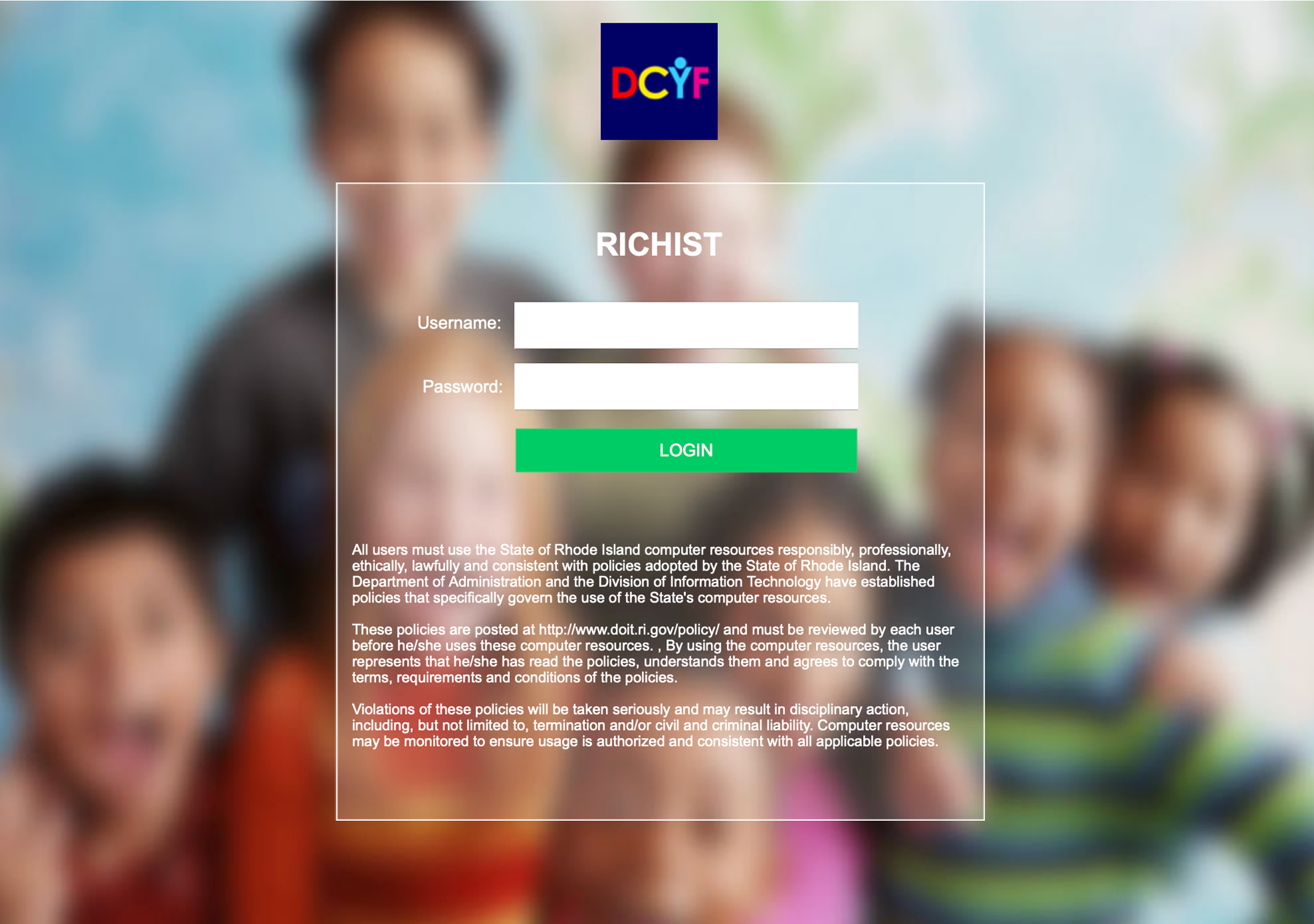 DCYF RICHIST login screen