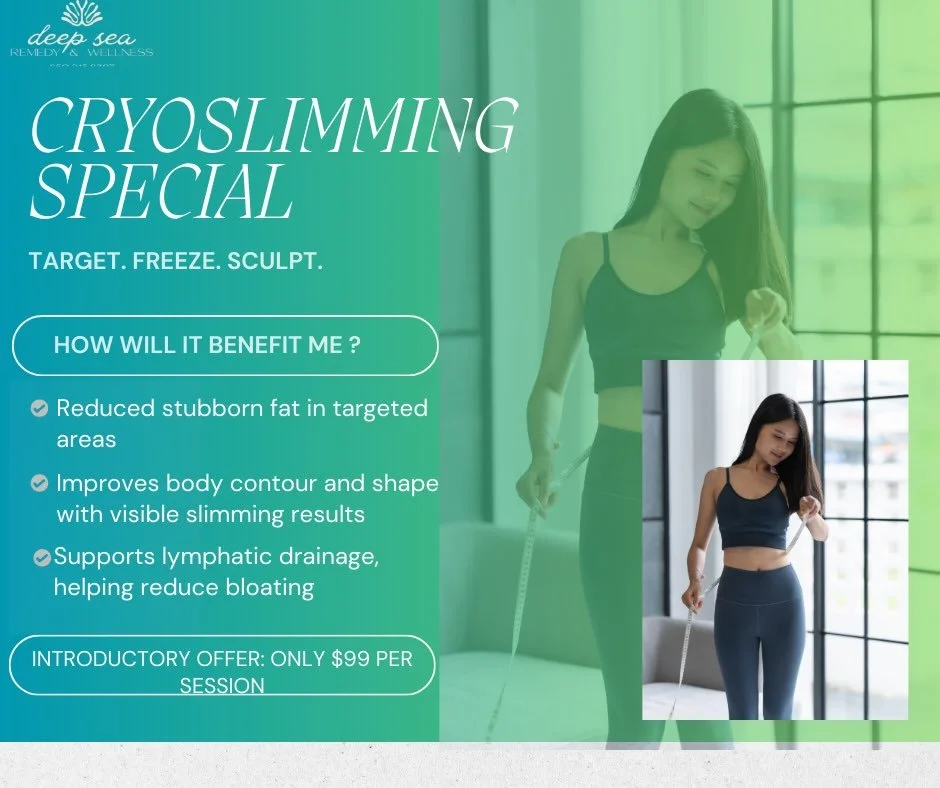 $99 CRYOSLIMMING SPECIAL ✨❄️

Ready to sculpt, tighten, and feel confident in your skin? This weekend we&rsquo;re offering Cryoslimming + booking sessions for just $99!

Come tour or try it out for yourself at Deep Sea Remedy &amp; Wellness 💙

📍 20