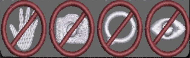 Symbols, Horizontal Layout: no touch, no photos, no talking and no eye contact; leash wrap