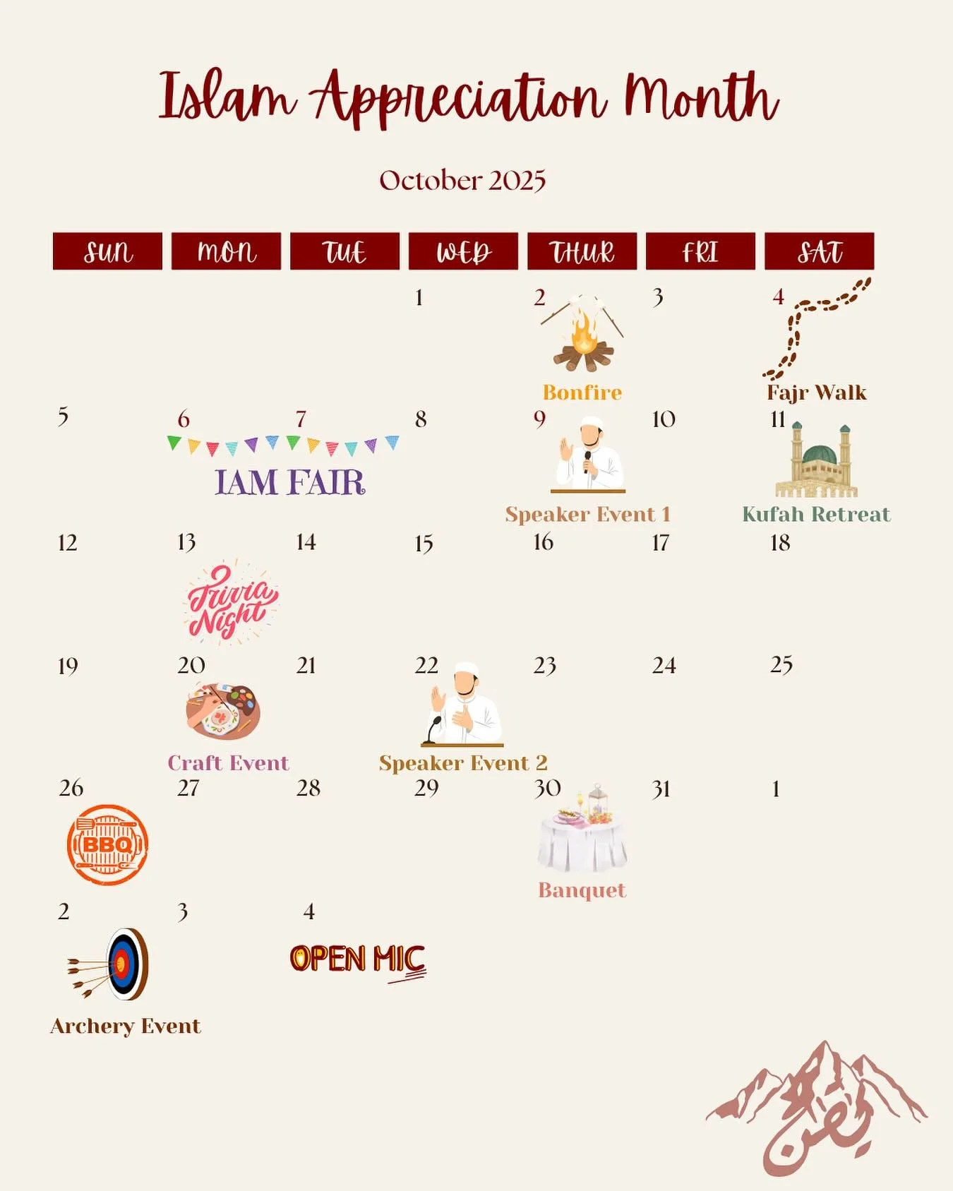 Wanna keep track of IAM’s fire lineup??? We got you covered π«‘ From speaker lectures to retreat to sporting event, get ready for a jam-packed month full of something for everyone! π₯π₯