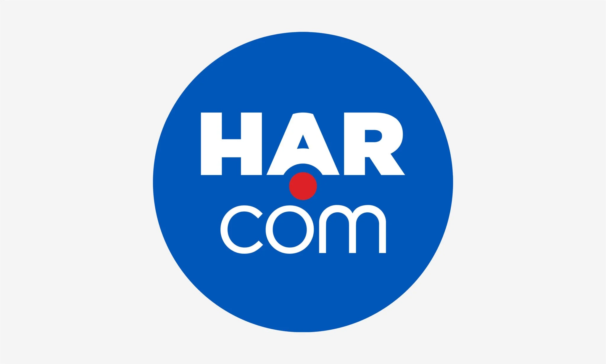 Logo with a blue circle containing the text 'HAR' above a red dot and 'com' below, on a light gray background.