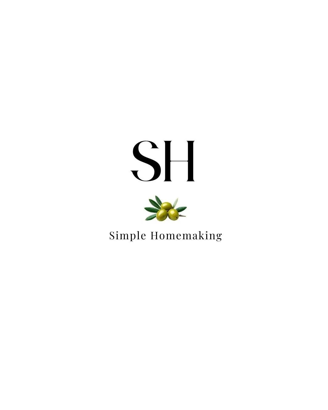 Cover of a book titled 'SH' with a subtitle 'Simple Homemaking'. The cover features an image of three green olives with leaves beneath the large black letters 'SH' on a white background.