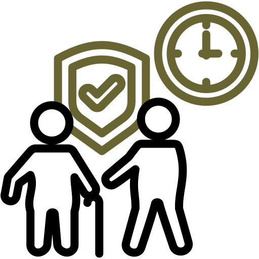 Icon representing security or protection with a shield and checkmark, accompanied by a clock indicating time or deadline.