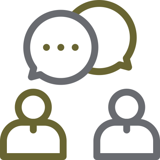 Graphic of two people with chat bubbles above their heads indicating conversation.