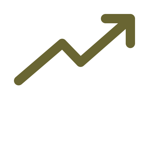 Bar chart with increasing trend line and upward arrow
