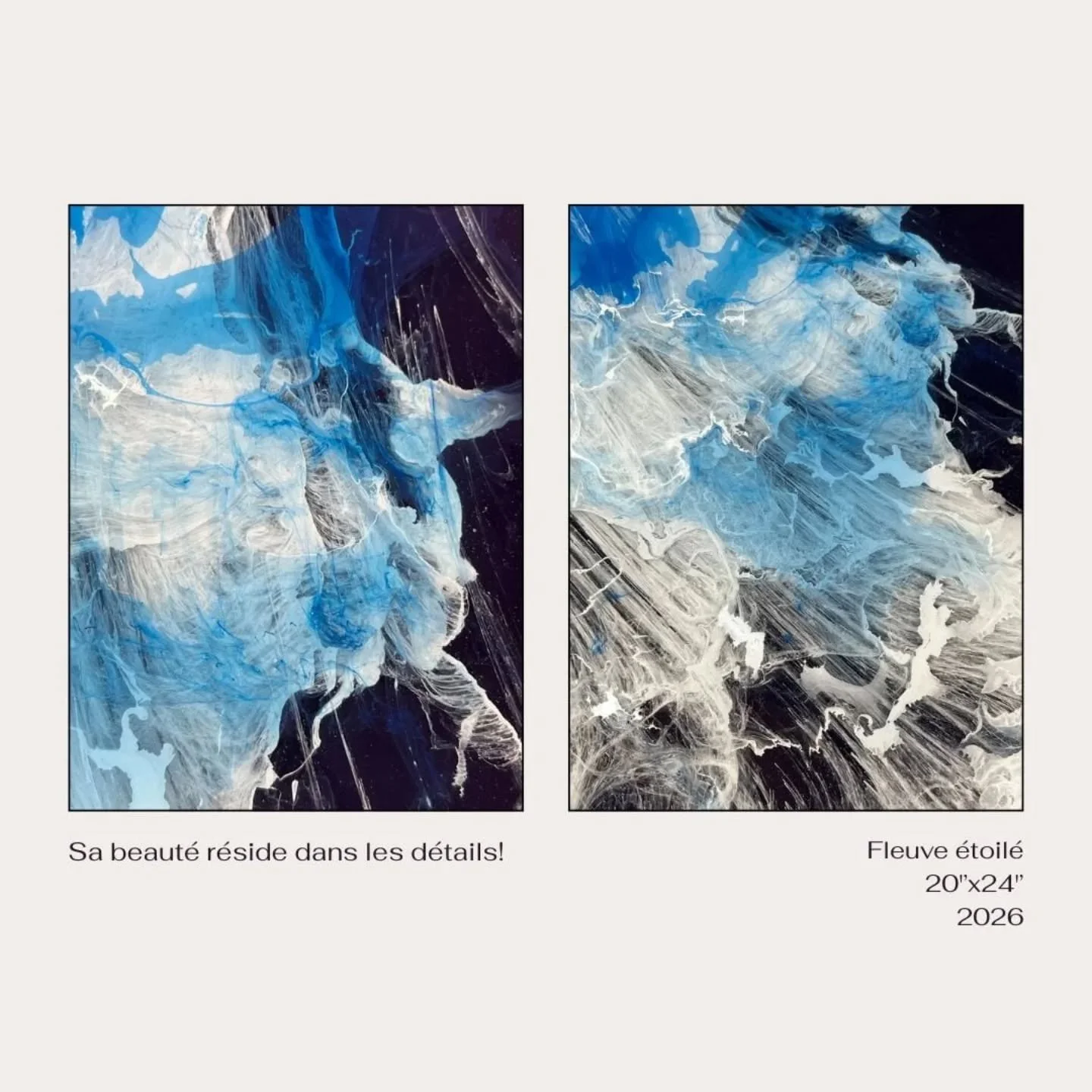 L'&oelig;uvre "Fleuve &eacute;toil&eacute;" &eacute;voque une profonde qui&eacute;tude, celle que l'on ressent en contemplant le fleuve la nuit, lorsque les &eacute;toiles s'y d&eacute;posent en reflets d&eacute;licats. 
Dans le murmure des