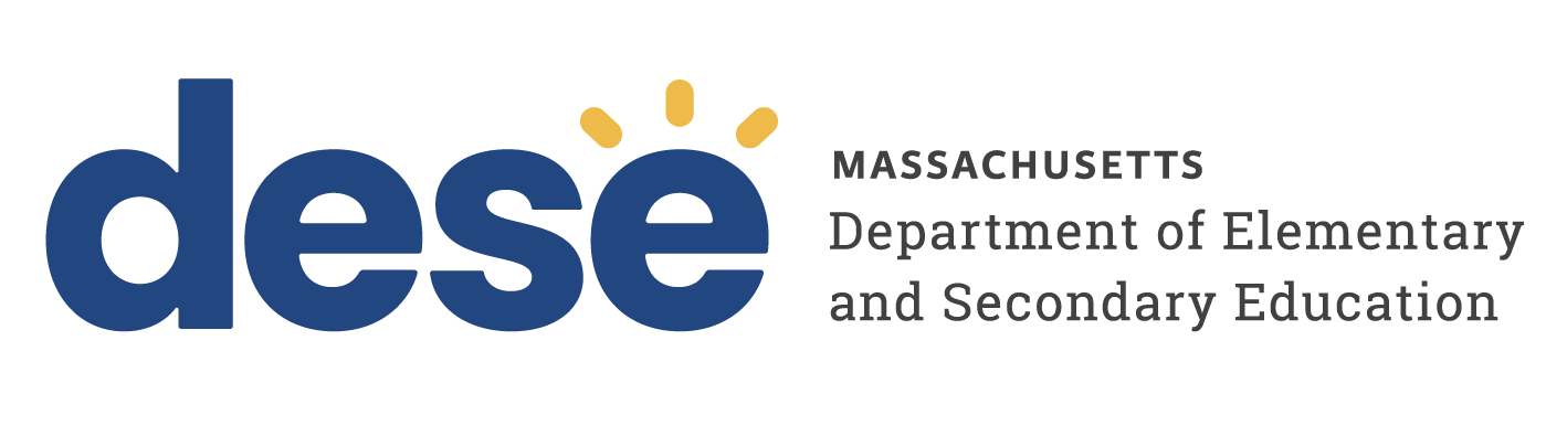 Logo for the Massachusetts Department of Elementary and Secondary Education with the text 'dese' in blue and yellow rays over the letter 'e', followed by the words 'Massachusetts Department of Elementary and Secondary Education' in black.