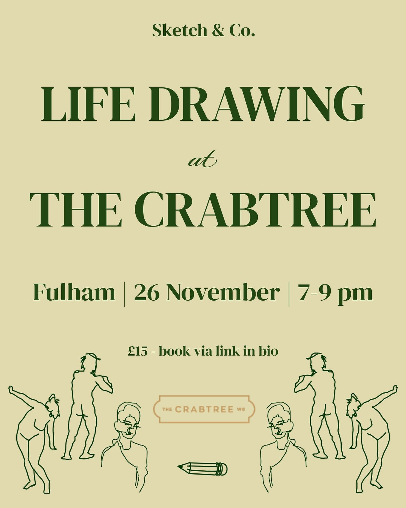 So good, we&rsquo;re doing it again! We&rsquo;re excited to be back hosting one of our life drawing sessions @thecrabtreew6, Fulham, on Wednesday the 26th of November ✍🏻 

Suitable for all levels, and materials provided! Come join us for a fun, rela
