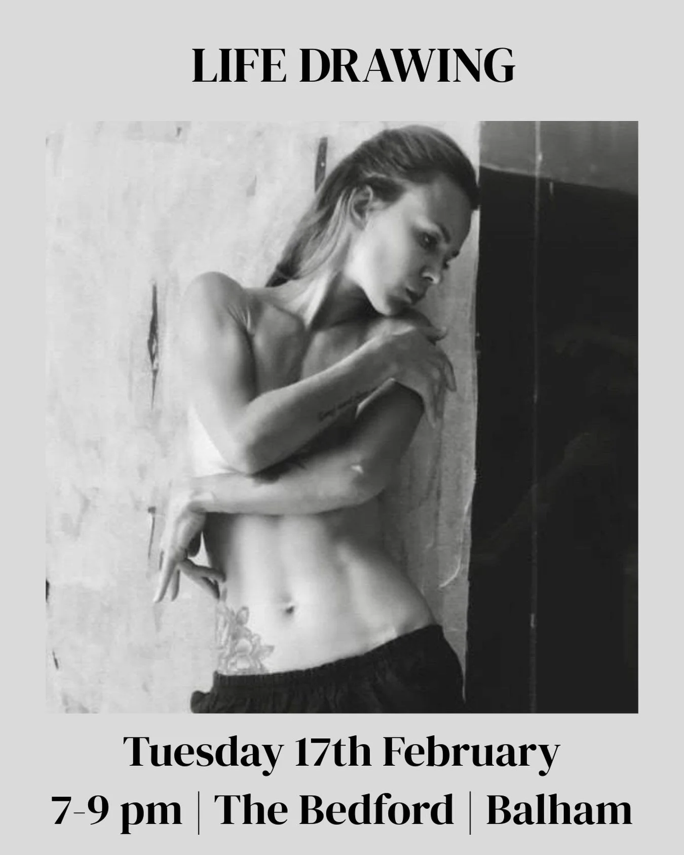 Next week! We&rsquo;ll be back @thebedfordpub for life drawing with the wonderful @lifemodel_marina modelling ✏️ Come join us there! No experience necessary, all materials provided 👩🏻&zwj;🎨 See you there! Info below ⬇️

📍 The Bedford, Balham, SW1