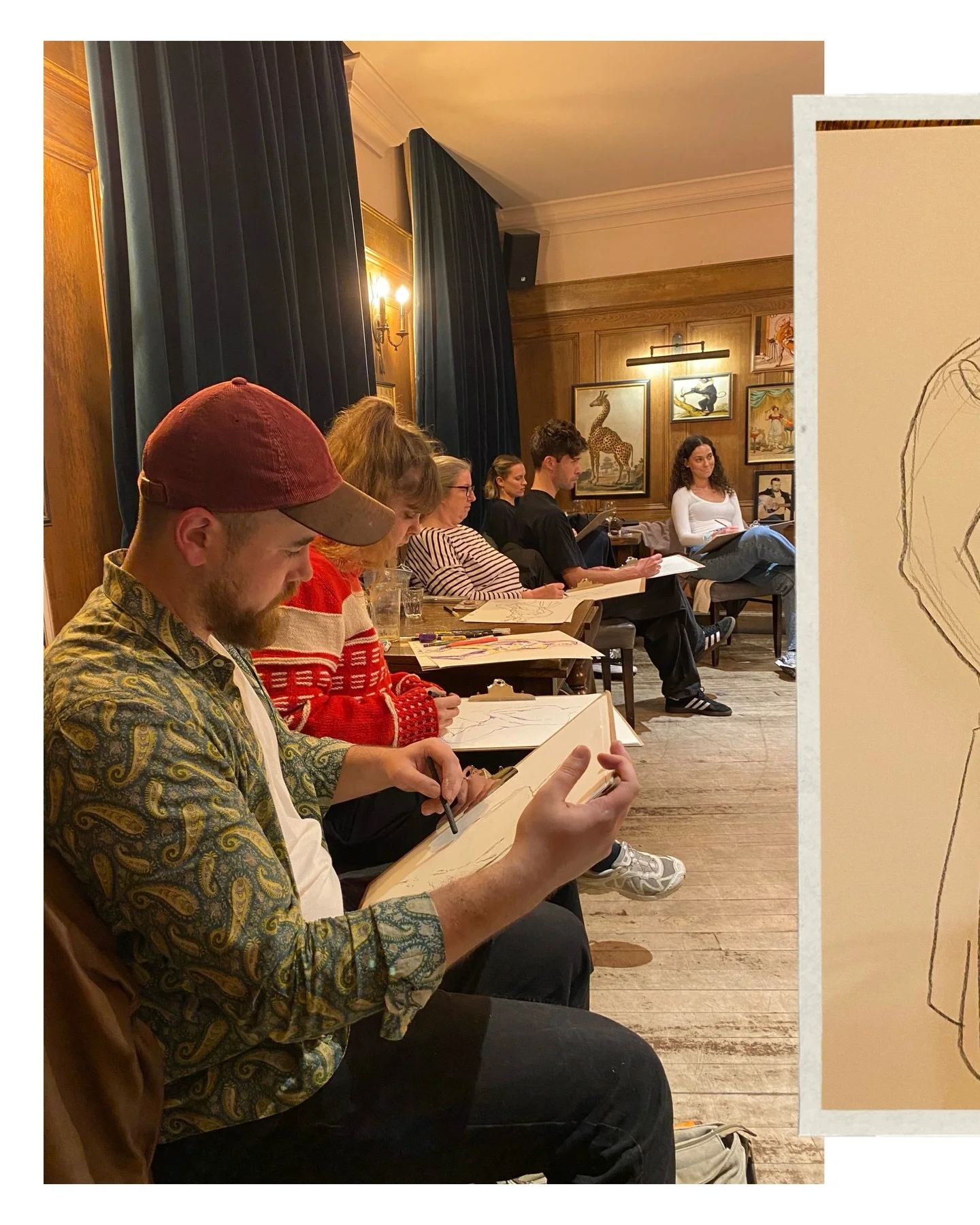 Photos from our life drawing in Balham @thebedfordpub last Tuesday ✏️Thank you to everyone who came along to draw with us, and huge thanks to @david__ieuan for stepping in to model at the last minute! We&rsquo;ll be back at The Bedford this Tuesday 3