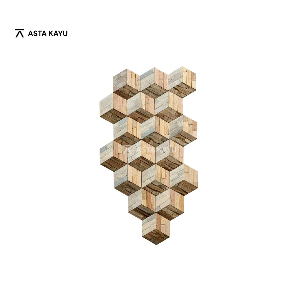 Rustic 3D wooden wall panel with hexagonal pattern design
