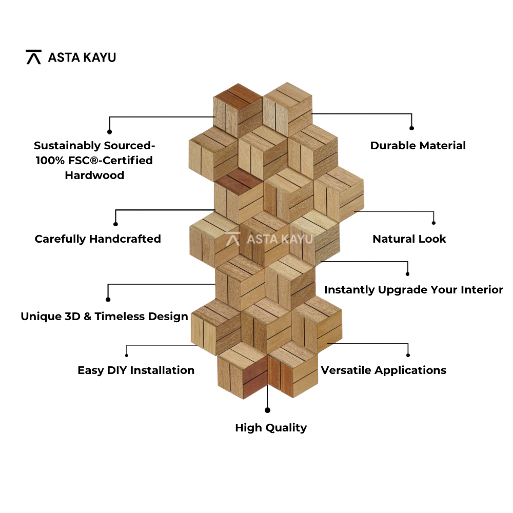 Asta Kayu Hexa Kayu 3D Wall Panel - Product Features