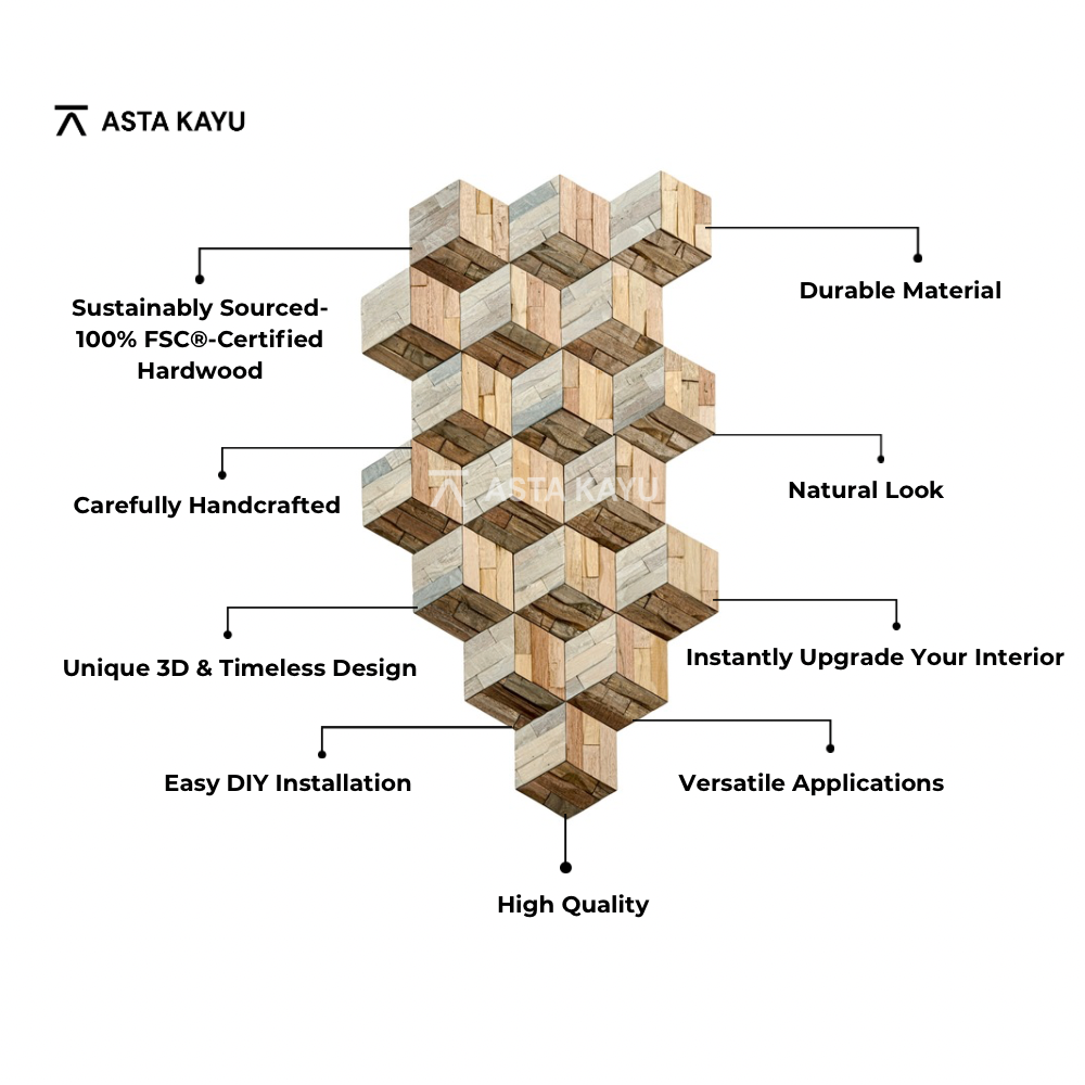 Asta Kayu Hexa Rustic 3D Wall Panel - Product Features