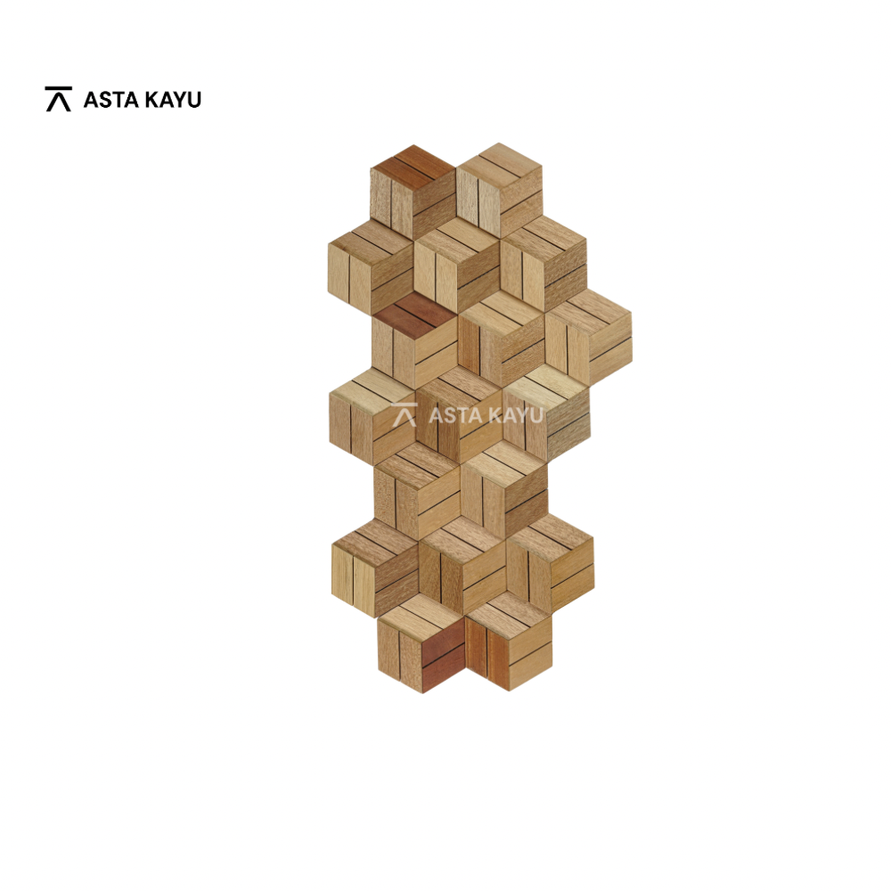 Natural hardwood wall panel with hexagon 3D design