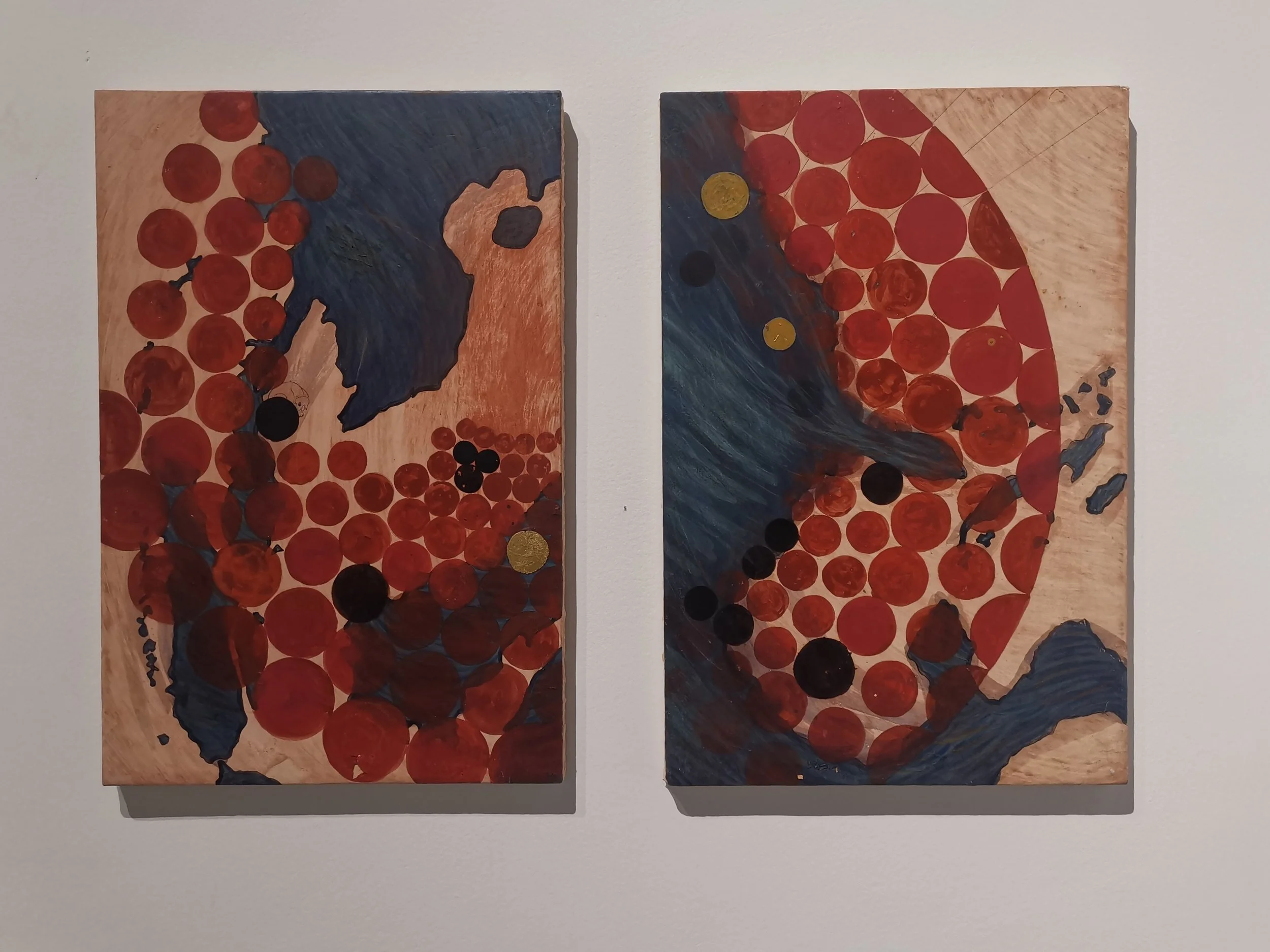 And sinking in this sea is sweet to me, 2021, natural pigments with egg tempera on traditional gesso and wooden panels — 59 x 42 x 3 cm each
