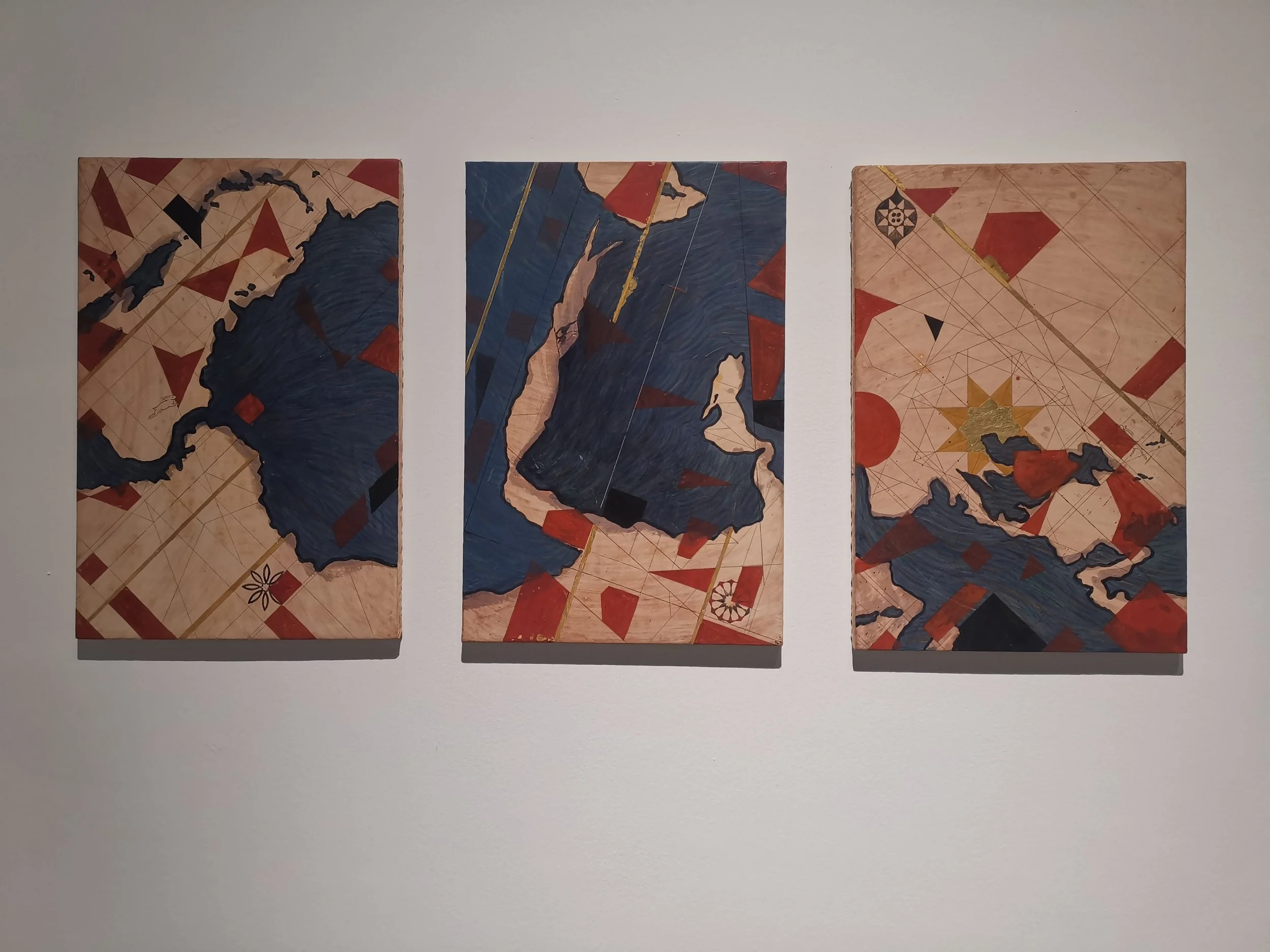 And sinking in this sea is sweet to me, 2021, natural pigments with egg tempera on traditional gesso and wooden panels — 59 x 42 x 3 cm each