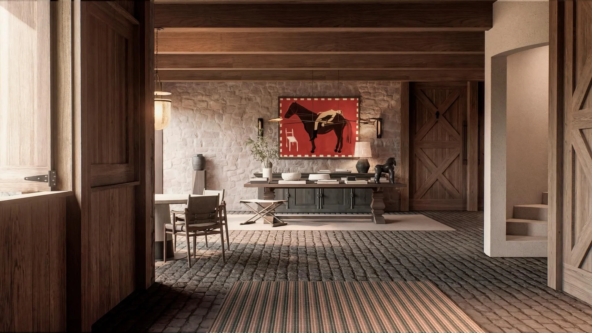 Caballerizas SL

Un espacio que articula la zona de estar y las caballerizas como parte del proyecto.

Arquitectura &amp; Interiores: @gev_arq 
Visualizaci&oacute;n: @adrs__studio