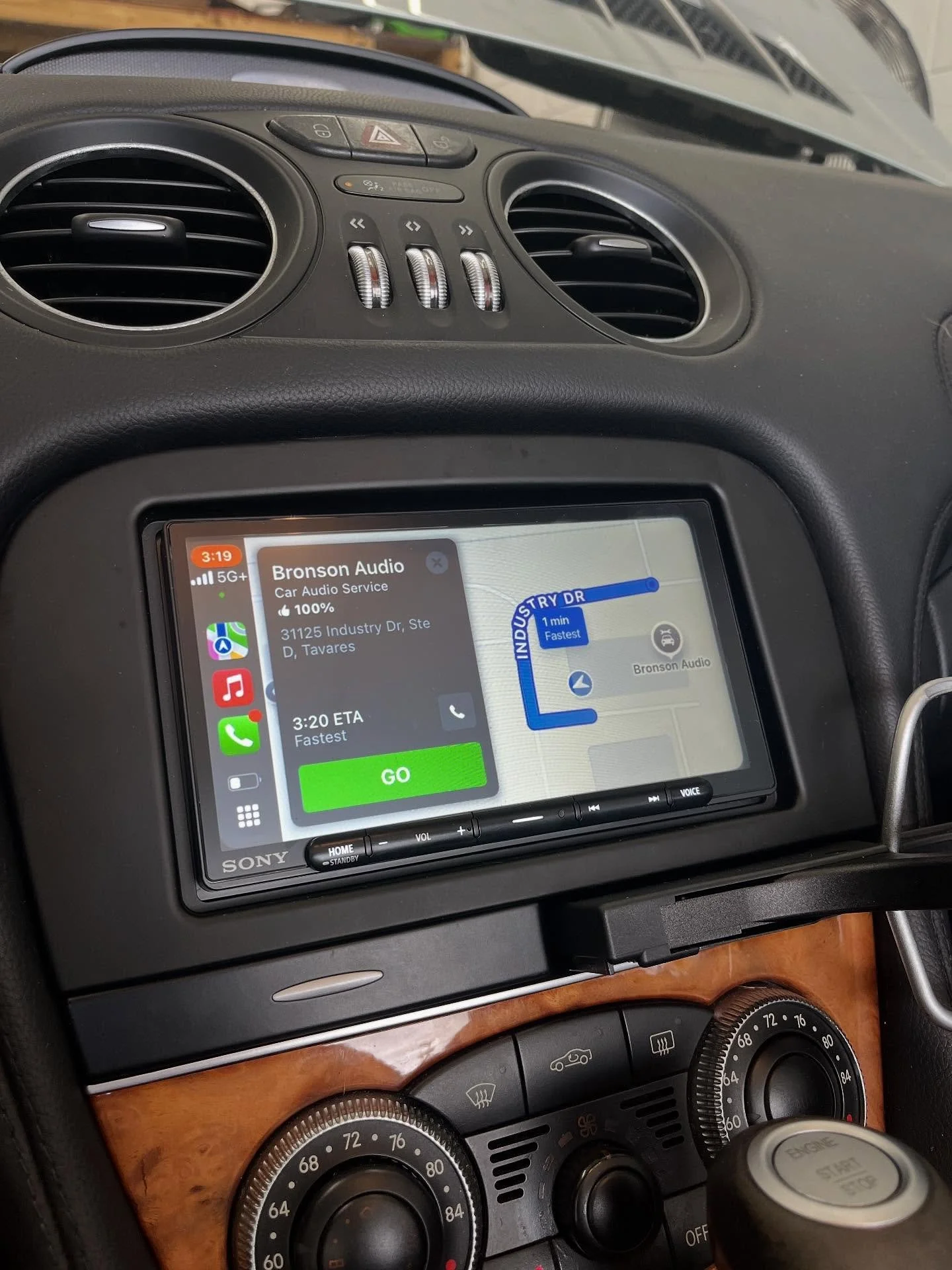 View our latest install in Lake County, FL: replacing a dated Mercedes factory system with the Sony XAV-AX4000 and DD Audio SS4.500 amp. Get reliable, modern audio and CarPlay