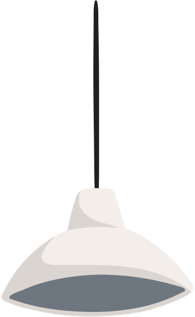 A white hanging pendant light fixture with a black cord.