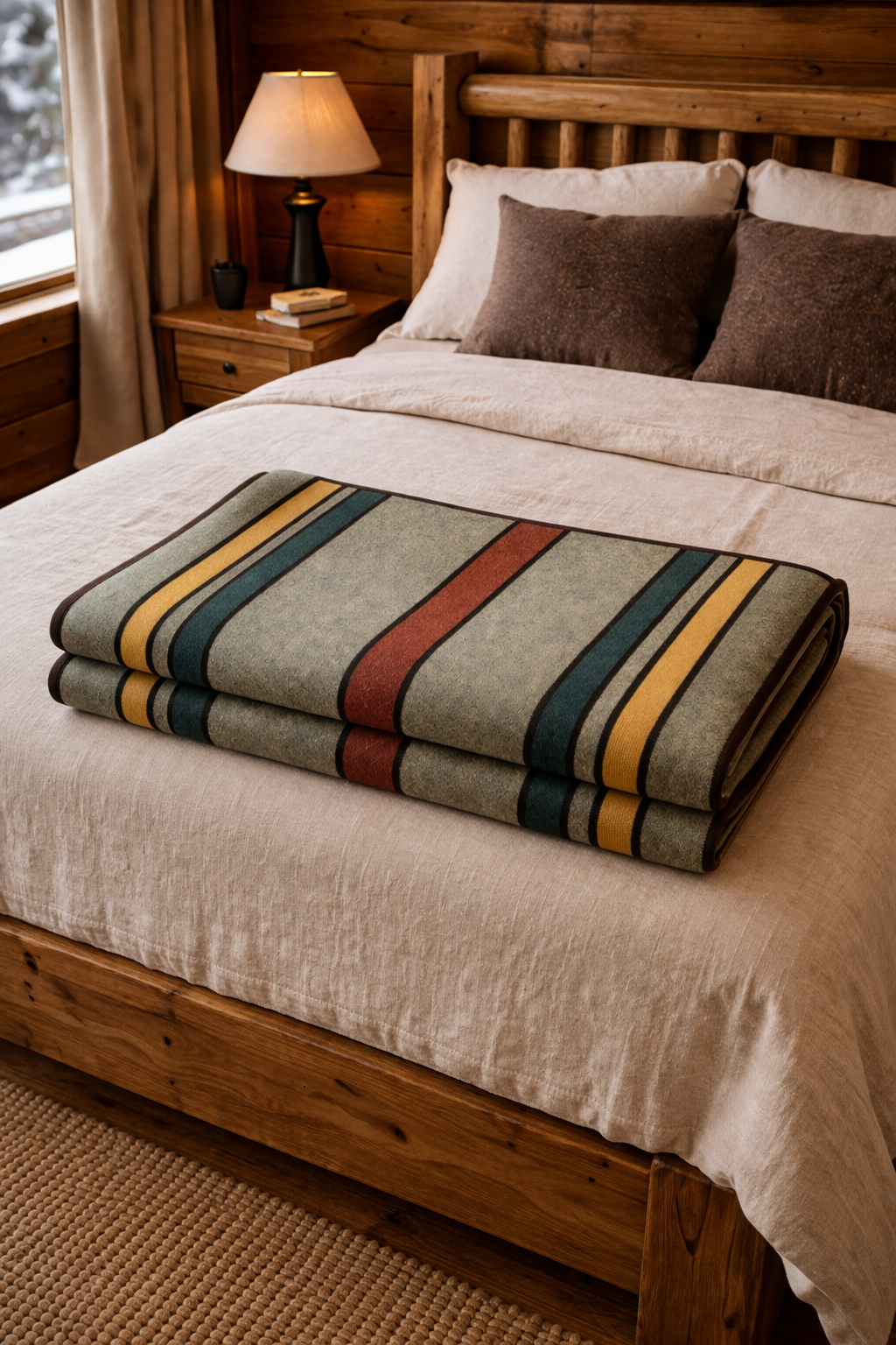 Cozy rustic cabin bedroom scene.png