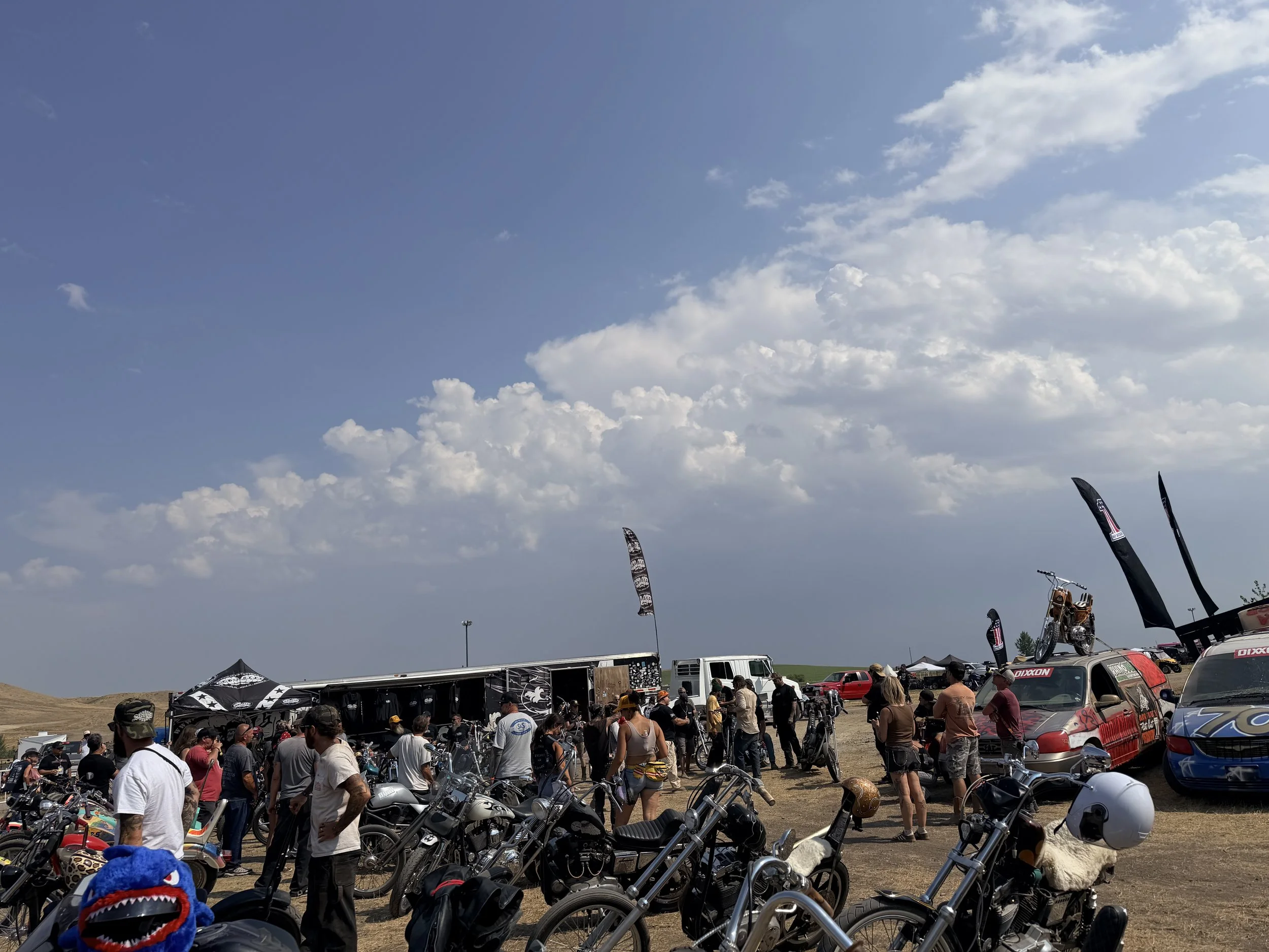 image of kickstart contest with choppers in the foreground and blue sky and clouds