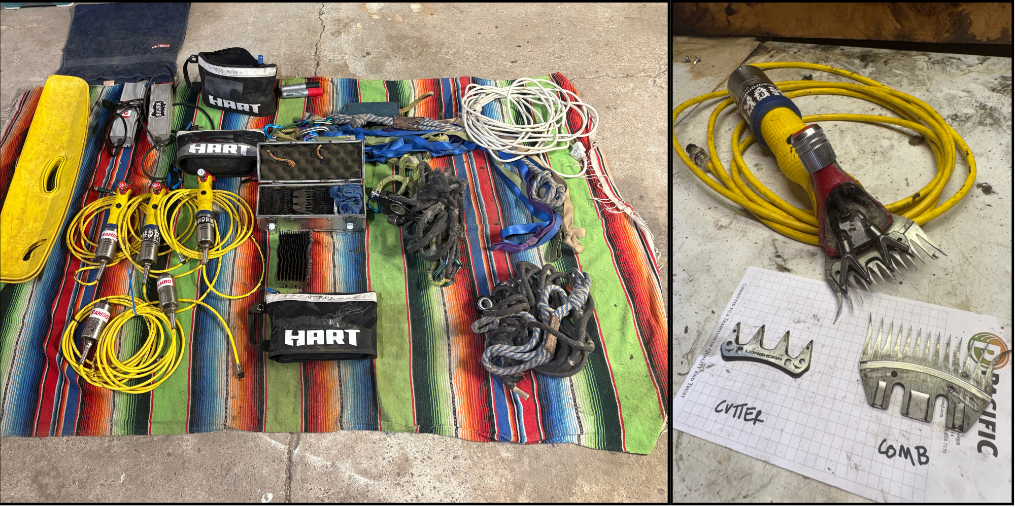 shearing tools, including handpiece and ropes, combs and cutters