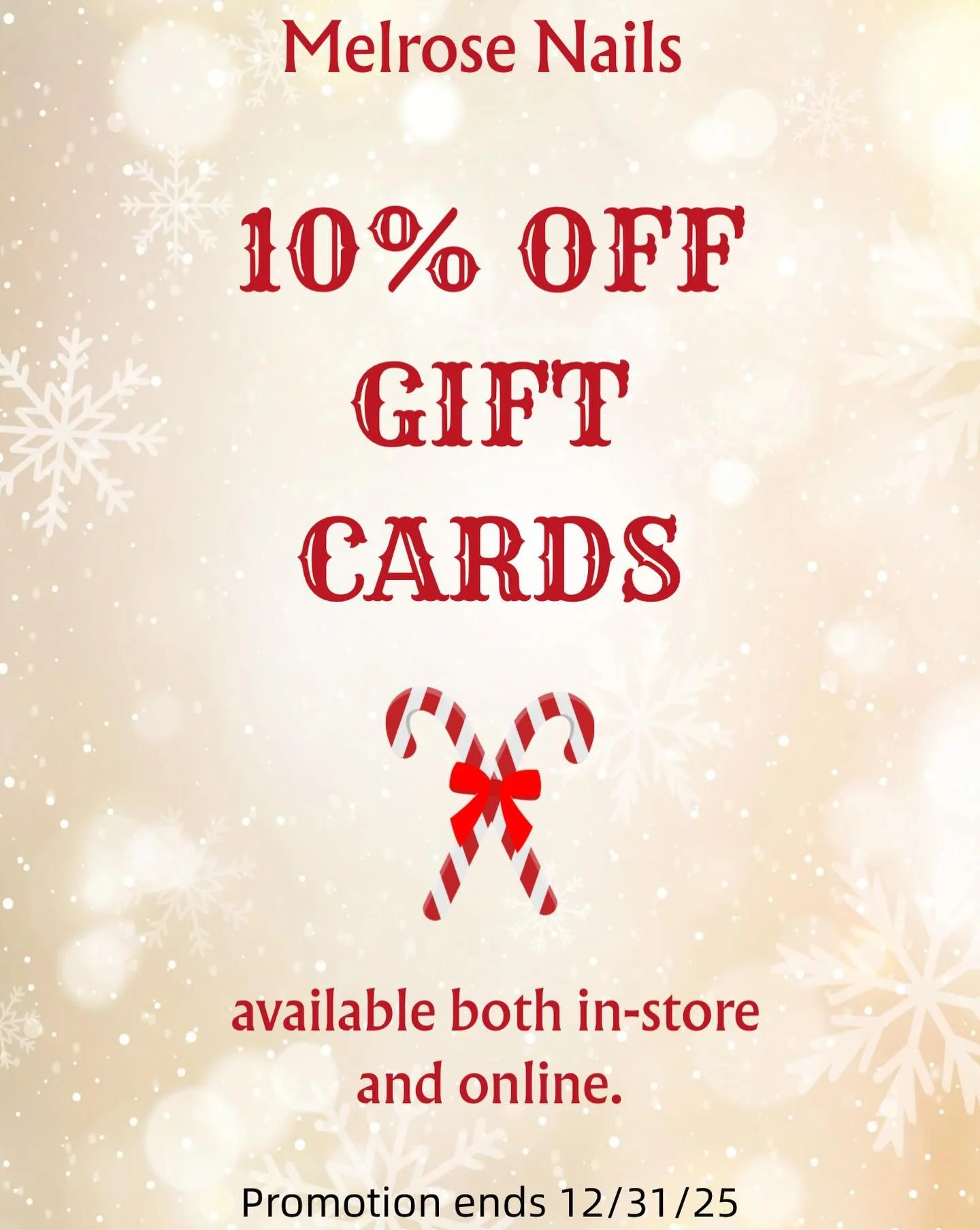 Happy Holidays! Enjoy 10% off gift cards until 12/31/25. Perfect gift for a loved one or yourself 🥰❄️🎁