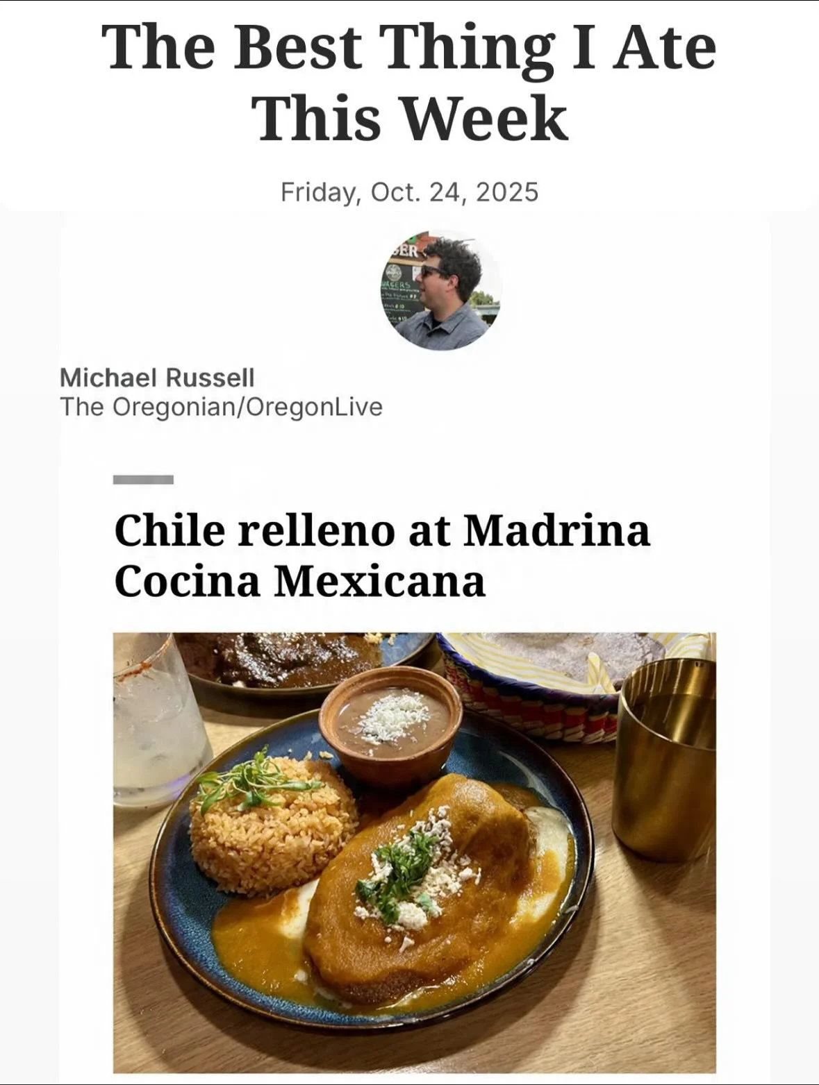 See @madrinapdx in @theoregonian 📰 .
Shout out to Michael Russell ( https://muckrack.com/tdmrussell ) who is an awesome food critic . We are excited to get such amazing feed back from him!. We have a link in our bio to see the full article. Enjoy 😉