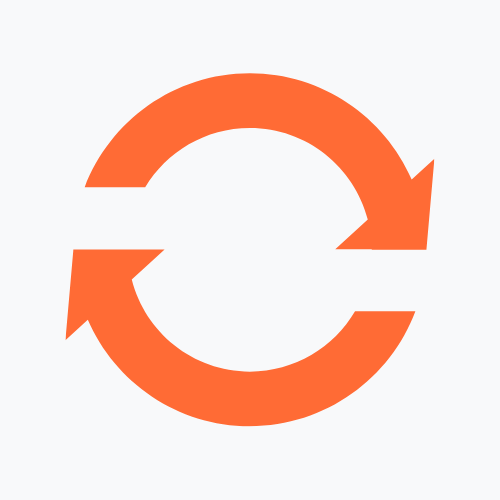 Orange circular arrows forming a continuous loop symbol.