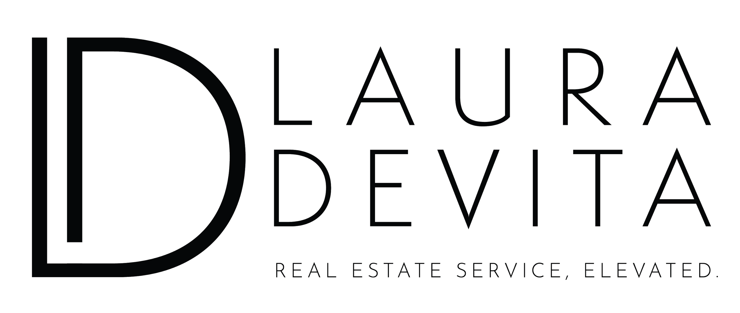 Logo for Lydia Laura Devita, a real estate service company, with large stylized 'D' and company name, and the tagline 'Real Estate Service, Elevated'.