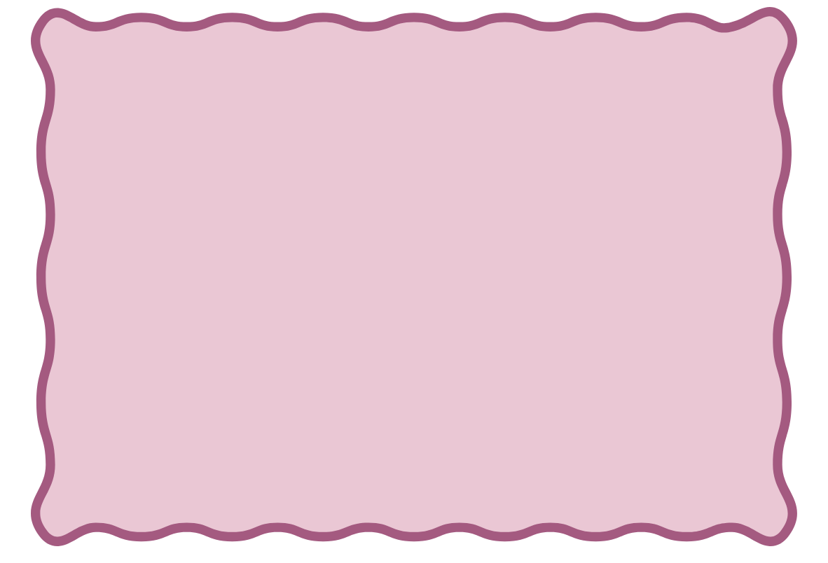 A pink rectangular card with a purple wavy border.