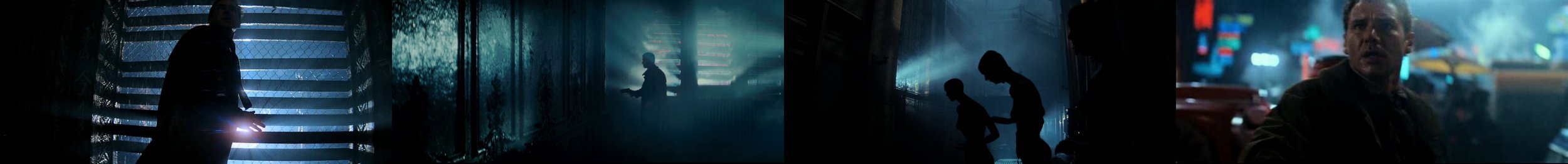 Silhouettes of people in a dimly lit urban environment, with some neon lights and street elements visible.