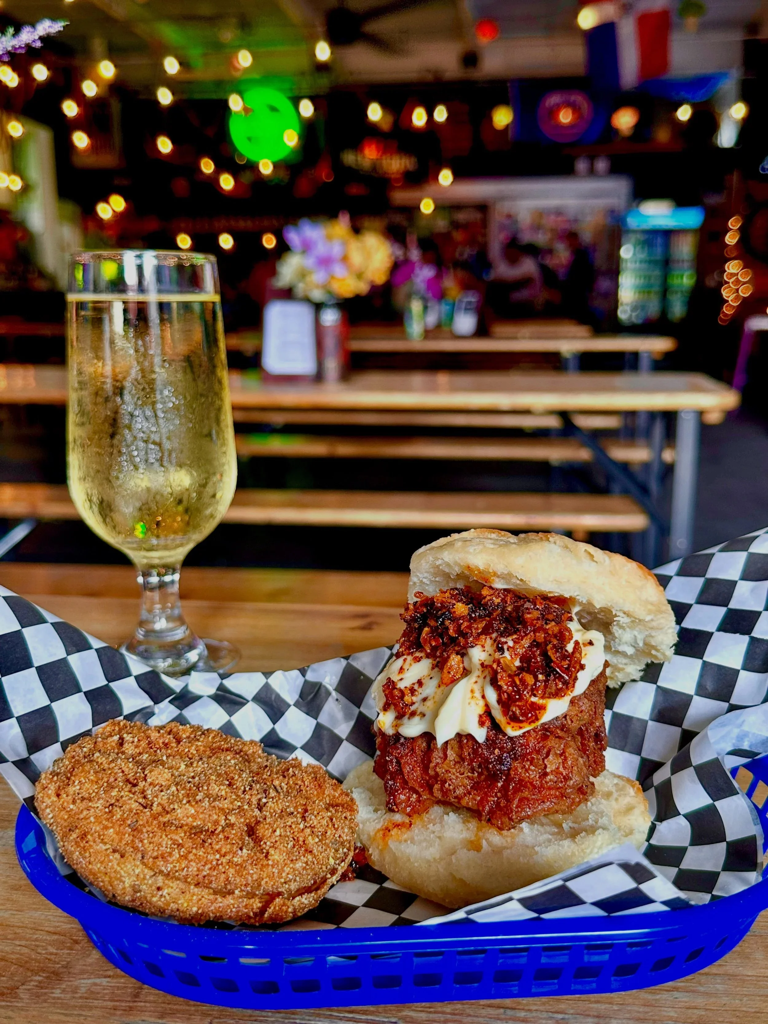 Robbie Biscuits x Achilles Heat: Chicken Fried Steak tossed in our smoked chili crisp, topped off with Dukes Mayo and even more Achilles Heat smoked chili crisp, atop a pillowy buttermilk biscuit
