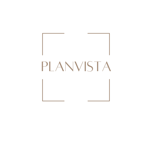 A black background with the word 'PLANVISTA' in the center within a minimalist square border.