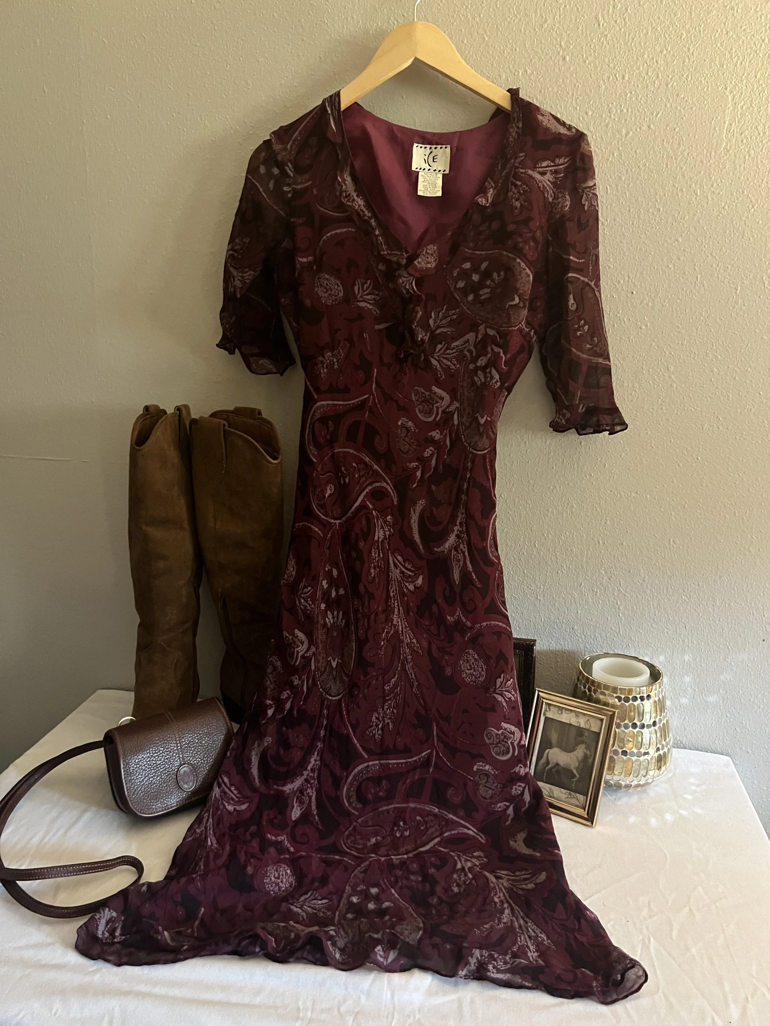 Vintage Y2K 100% Silk Ruffle Dress   Size:6