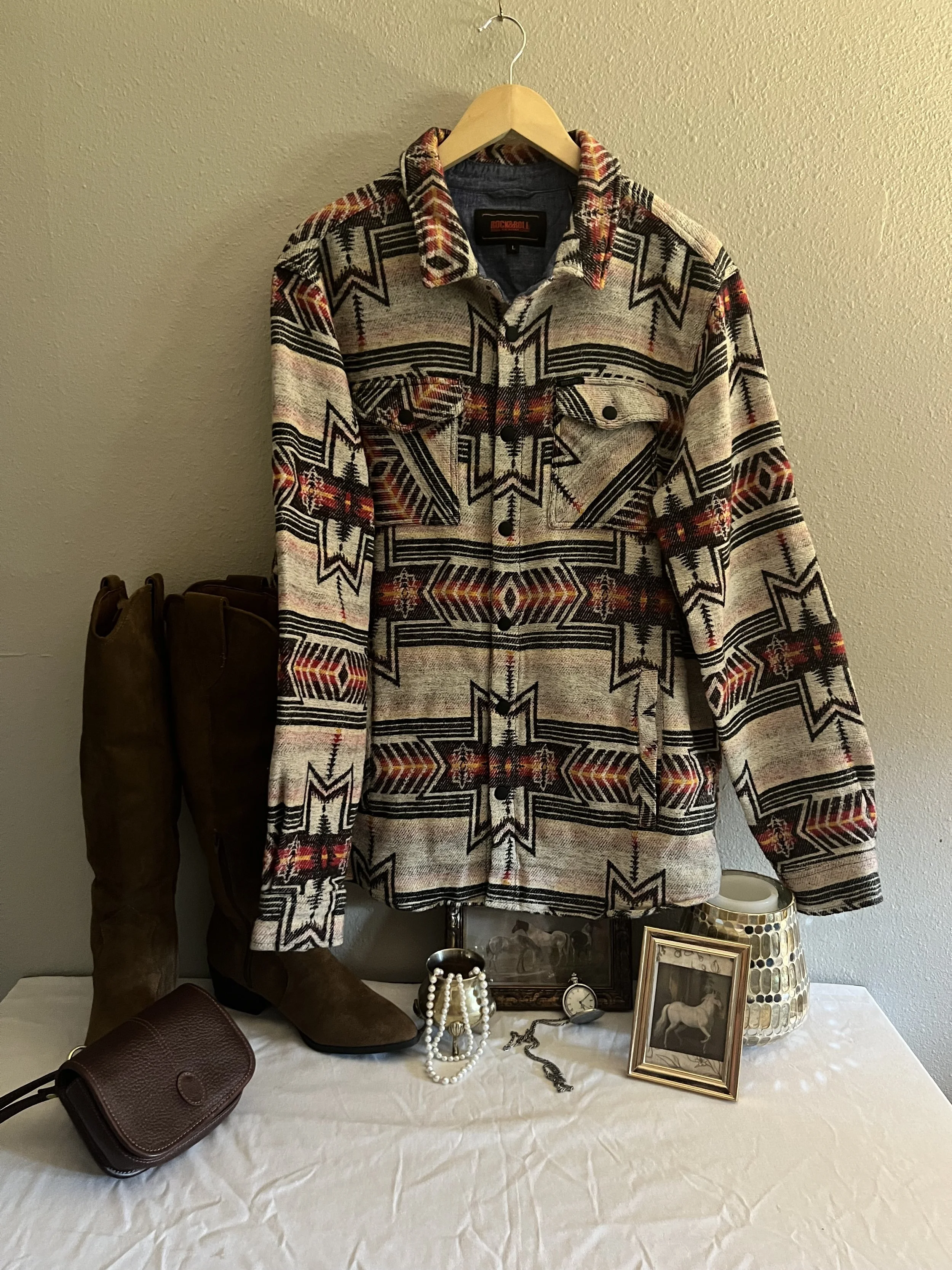Southwestern Tribal Button up Shacket. Size: Large