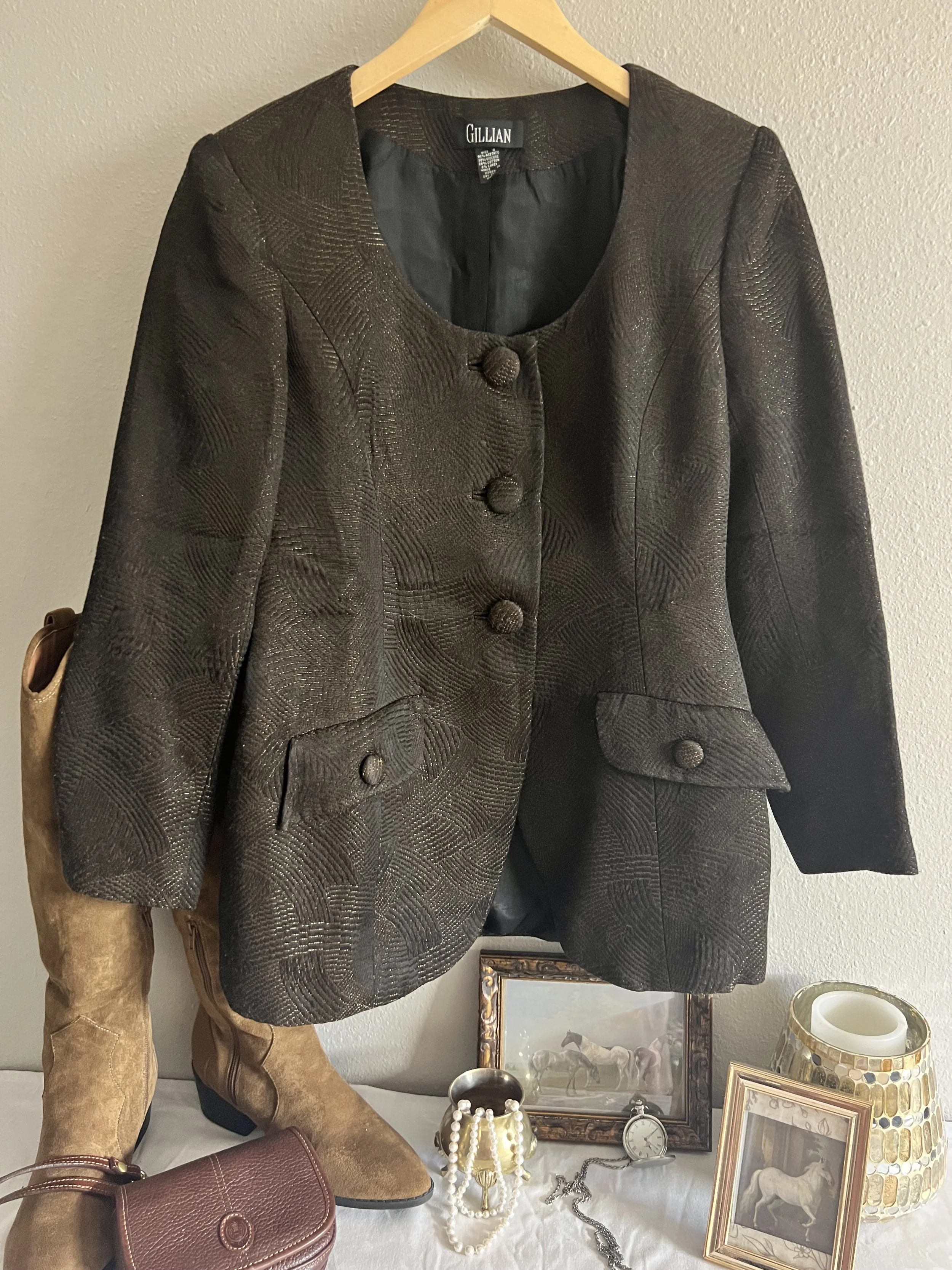 Elegant Brown & Gold Thread Blazer. Size:6