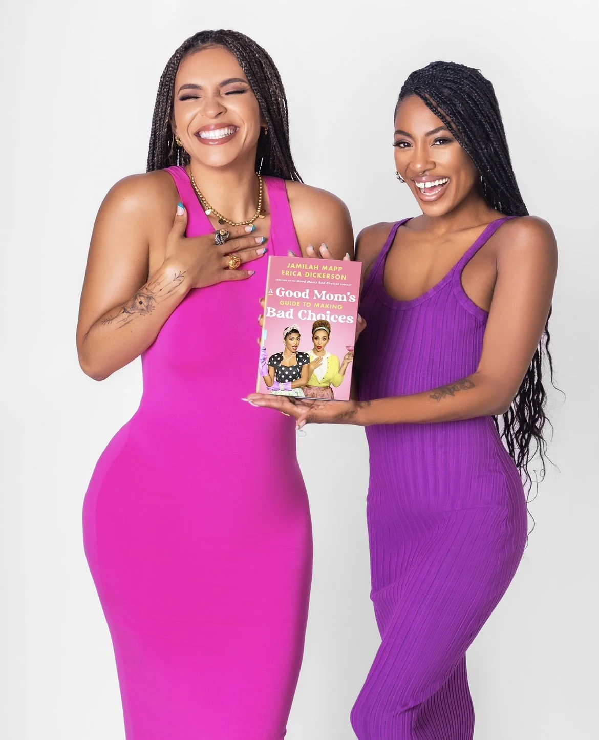 Jamilah Mapp and Erica Dickerson holding A Good Mom’s Guide to Making Bad Choices
