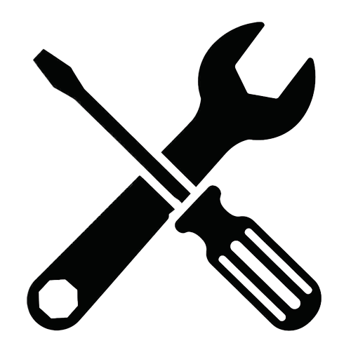 Line drawing of a screwdriver and an open-end wrench crossed over each other.