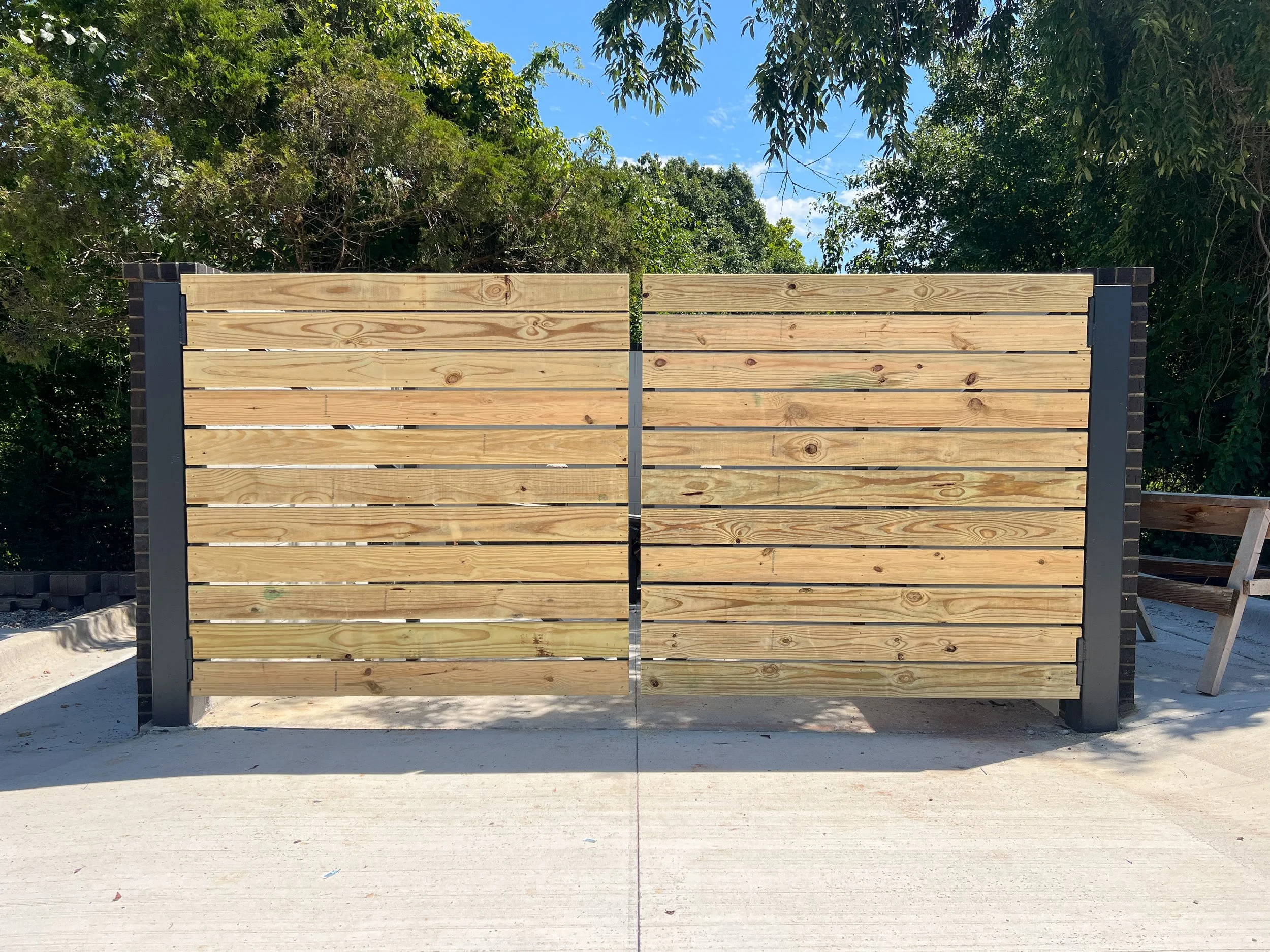 Wood screening mounted to a metal gate frame - Fayetteville, AR